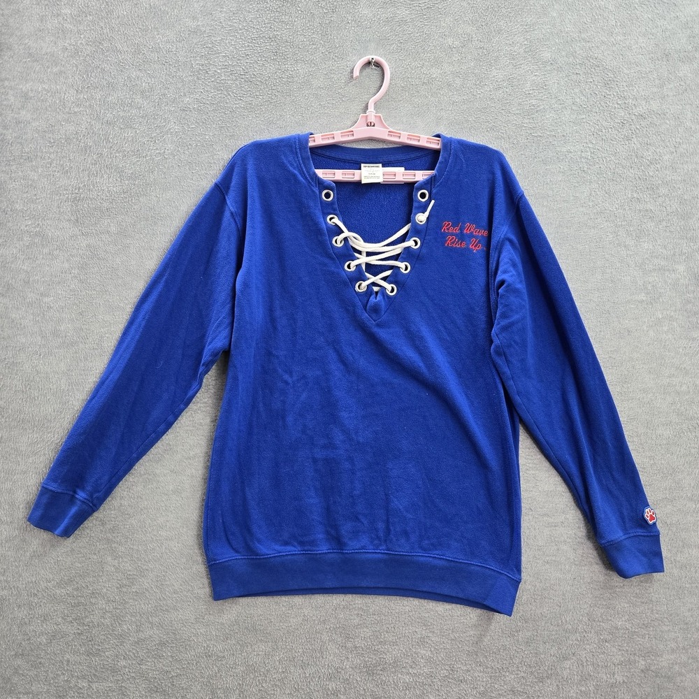 Victoria's Secret PINK Women Sweatshirt S Blue Red Wave Embroidery Campus
